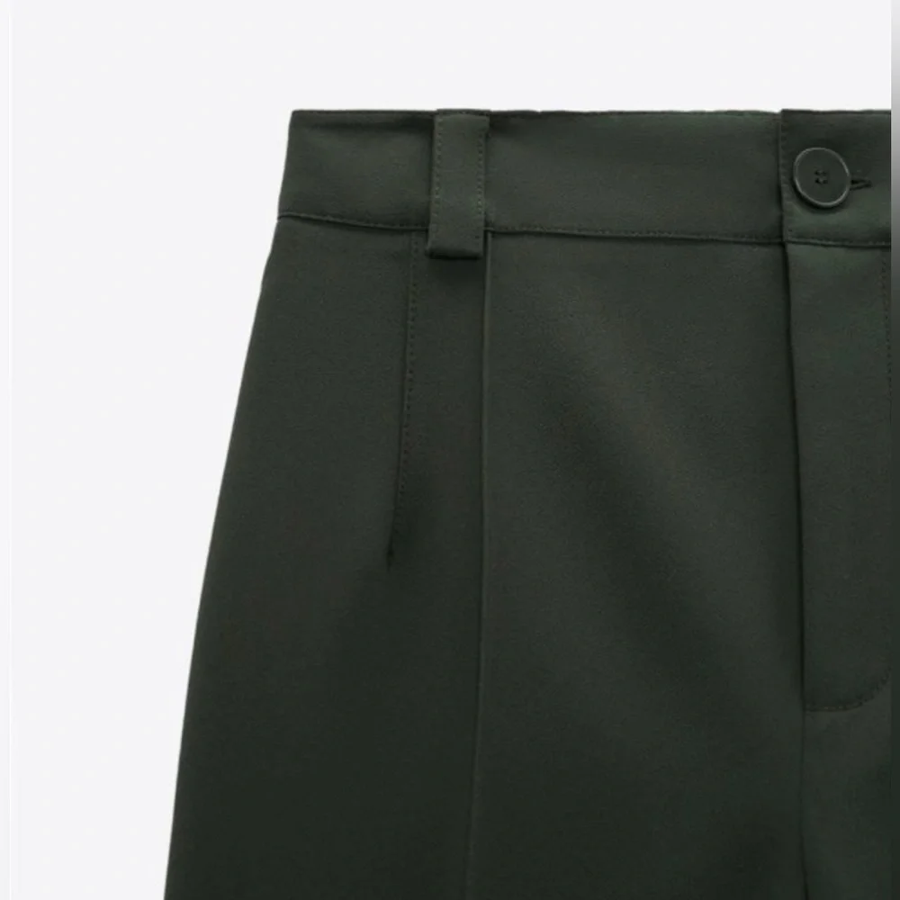 ZARA Francoise Olive Green High Rise Trouser Pants Size Large - Picture 4 of 9